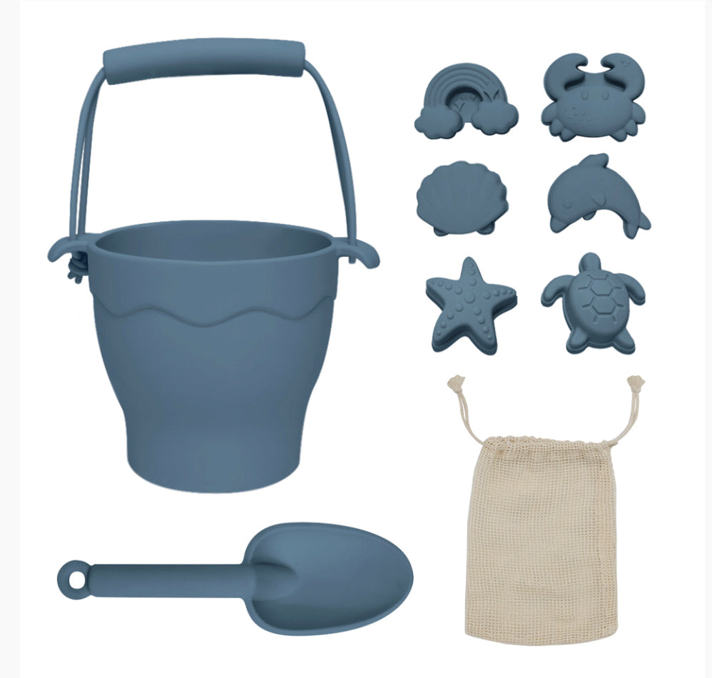 Set - Bucket & Spade - 8pce - Silicone - Blue