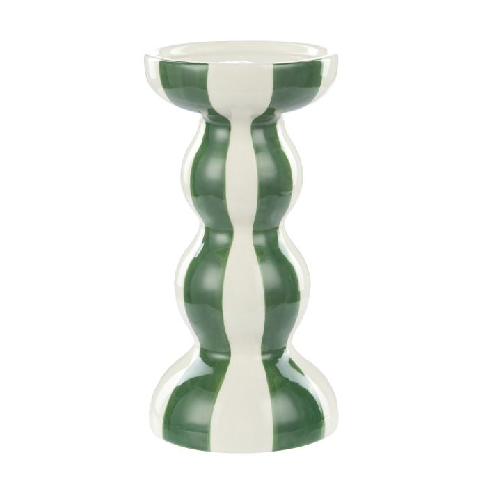 Candle Holder - Stripe - Green and White
