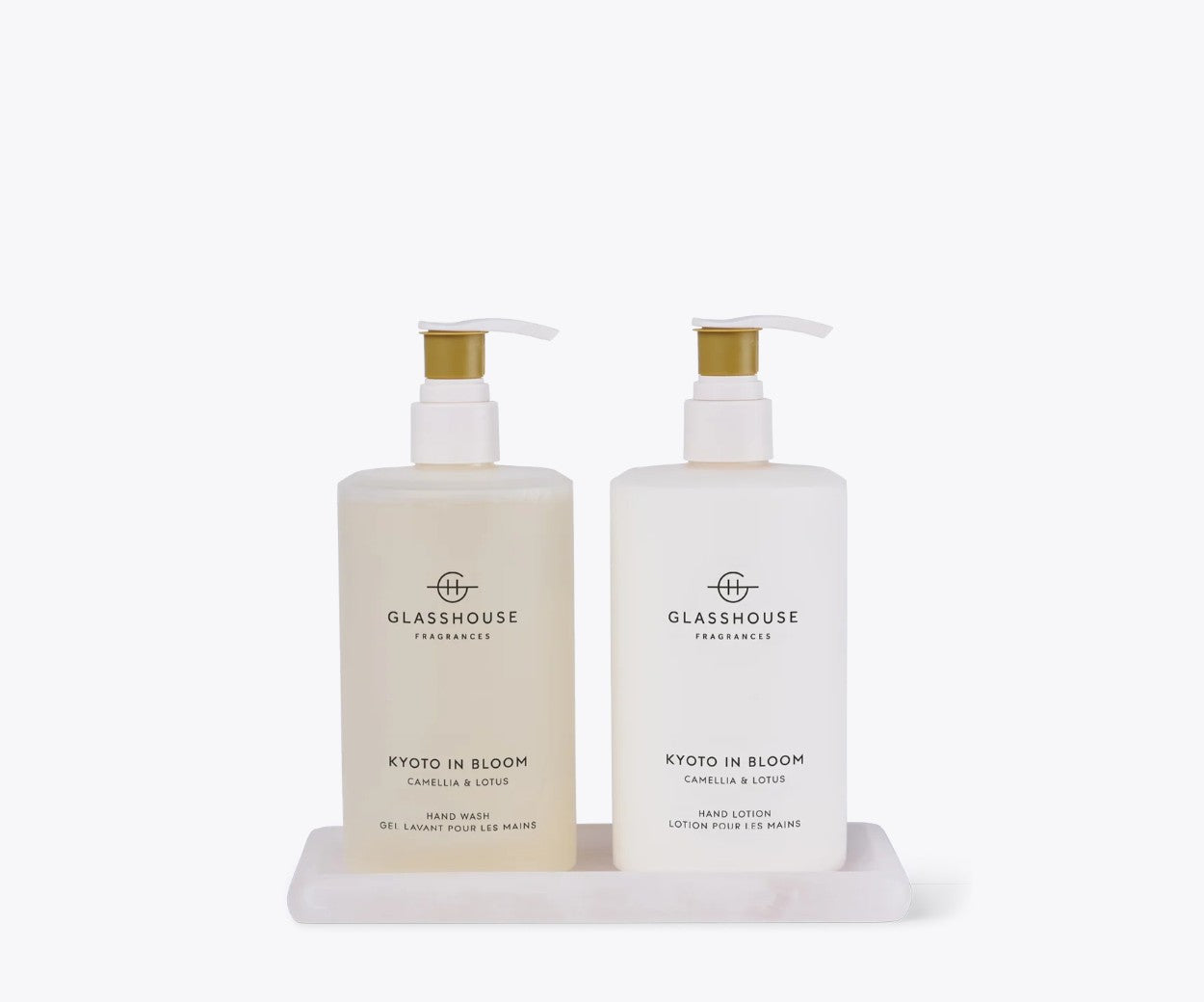 Hand Care Duo - Hand Wash, Hand Lotion & Tray - Glasshouse Fragrances - Kyoto in Bloom (Camellia and Lotus)