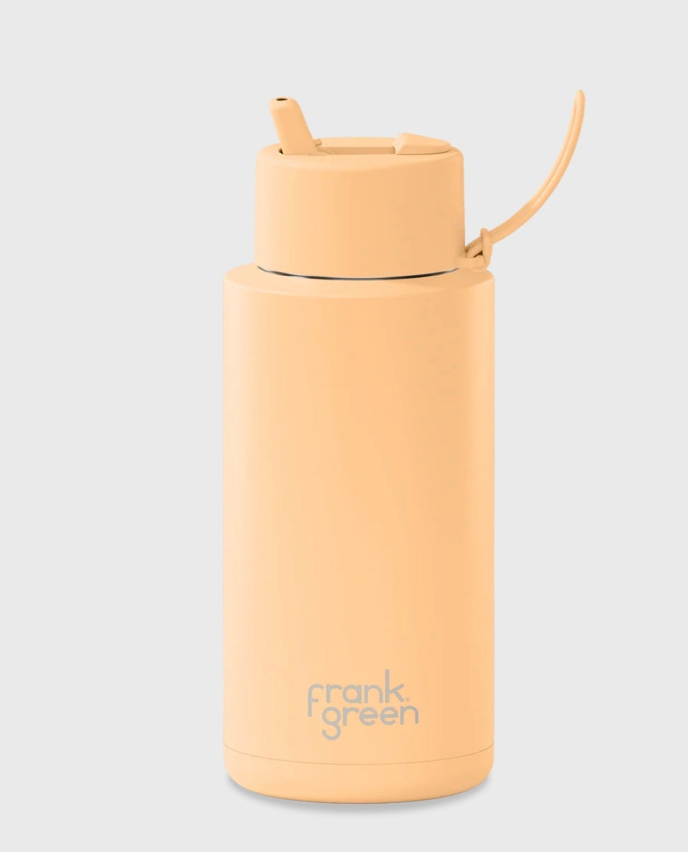 Reusable Bottle - Frank Green - 1ltr - Glow in the Dark! Solar Glow (Peach)