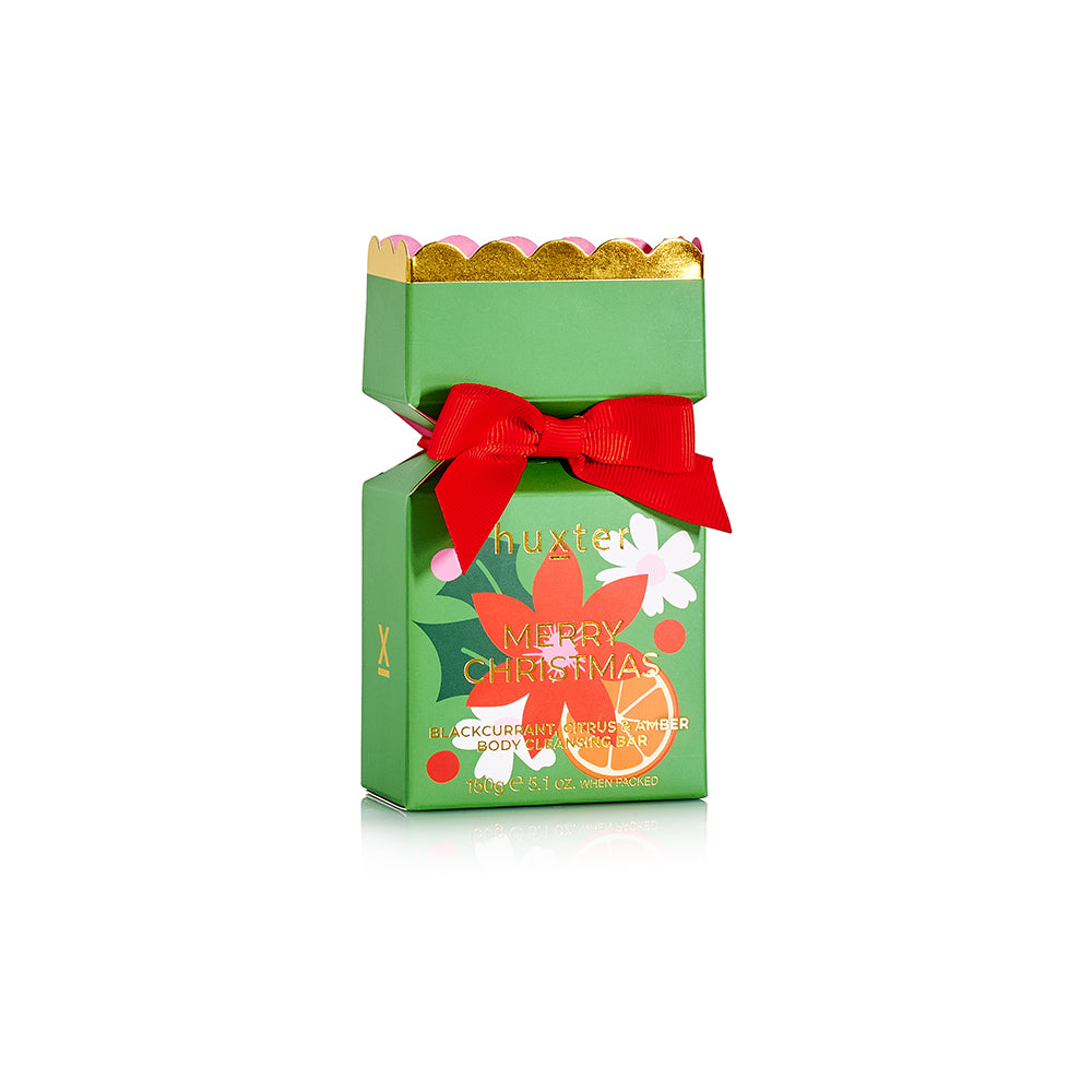 Body Cleansing BarBon Bon -Green - XmasFlowersCollection - 1 x150gm Soap - Blackcurrant,Citrus & Amber - Huxter