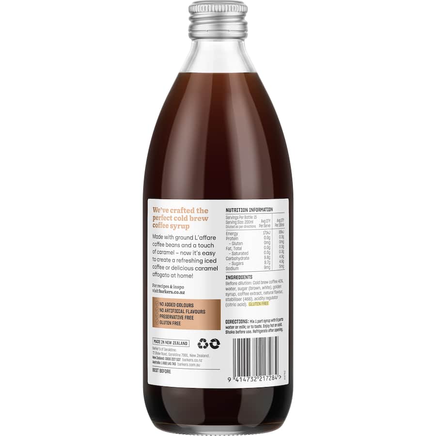 Cold Brew Coffee Syrup CARAMEL - Barkers - 500ml