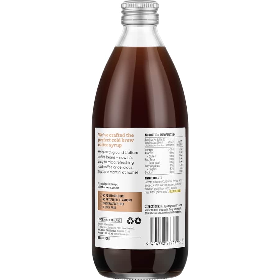 Cold Brew Coffee Syrup - Barkers - 500ml
