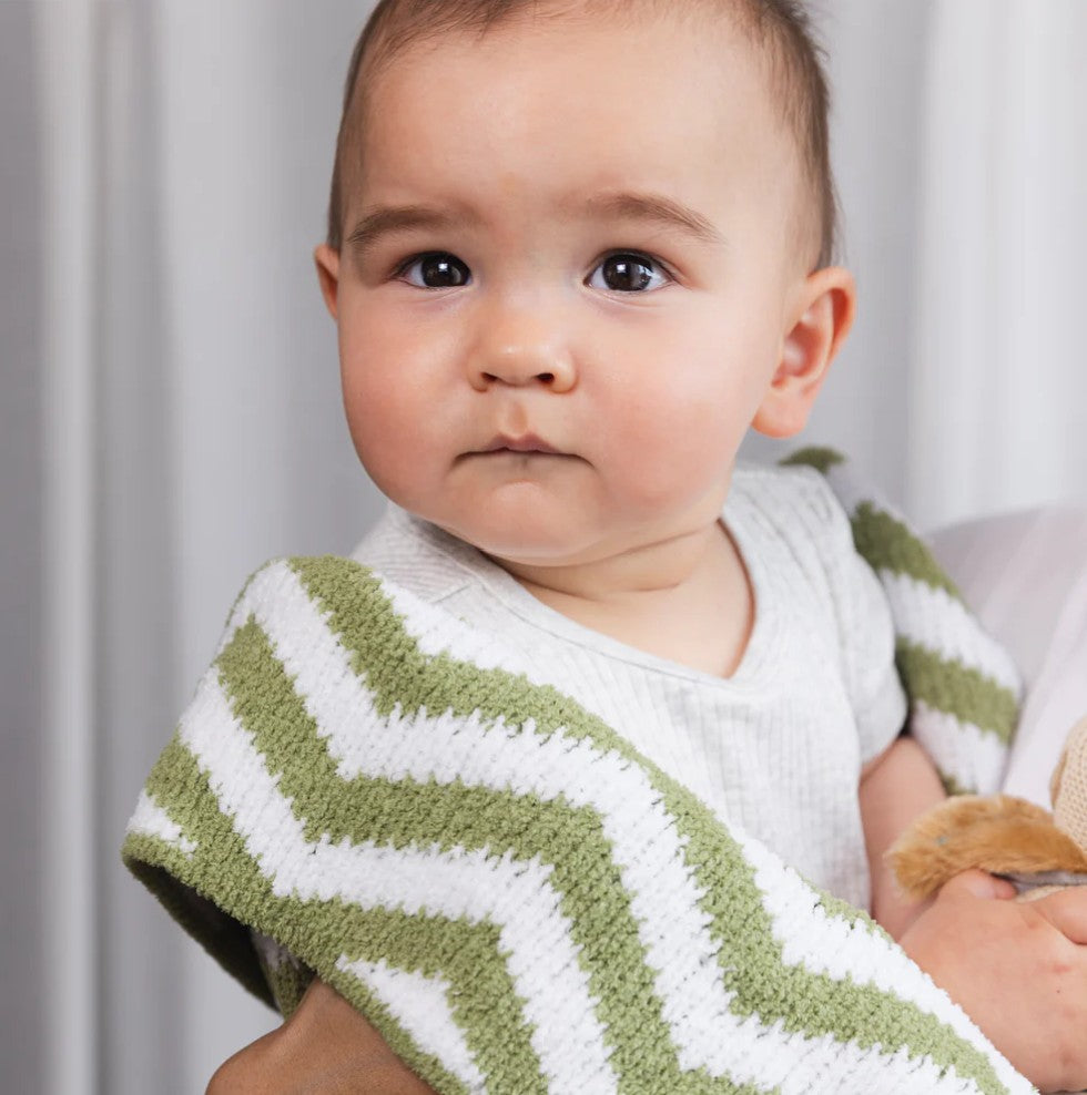 Baby Blanket - Knitted Chanille - Sage Chevron