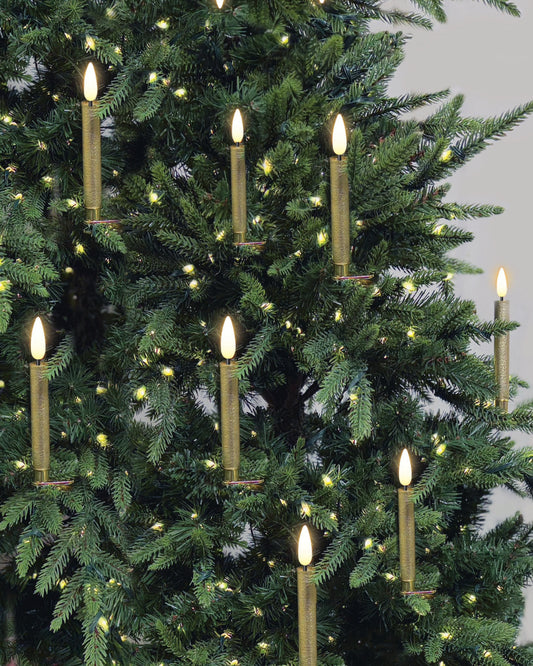 Deluxe Christmas Tree Candles - Gold Candle 10pc Set with clamps