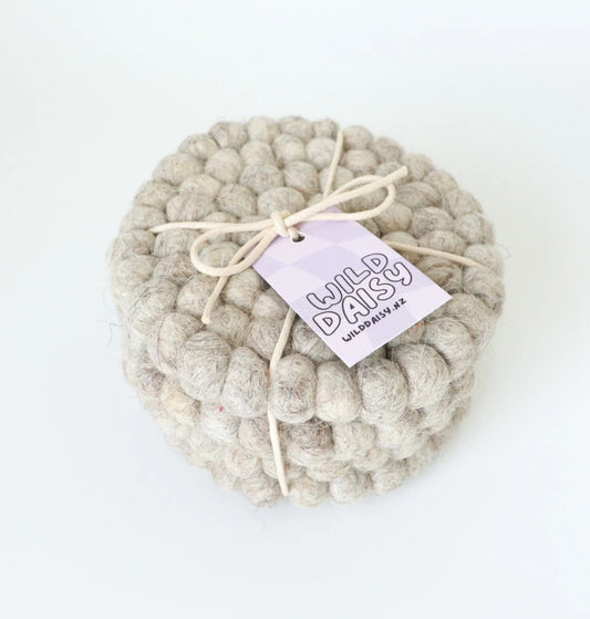 Coaster Set - Felt Ball - Marbled Grey