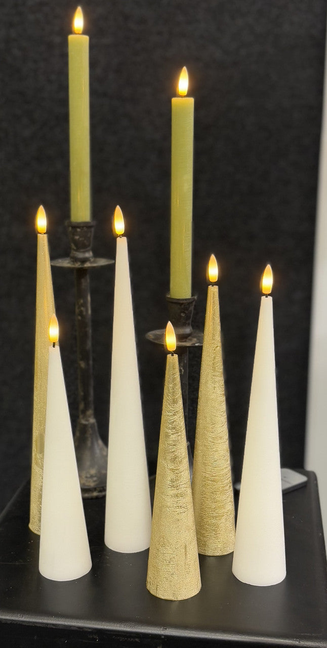 Cone Candle with Timer - 25cm - Gold