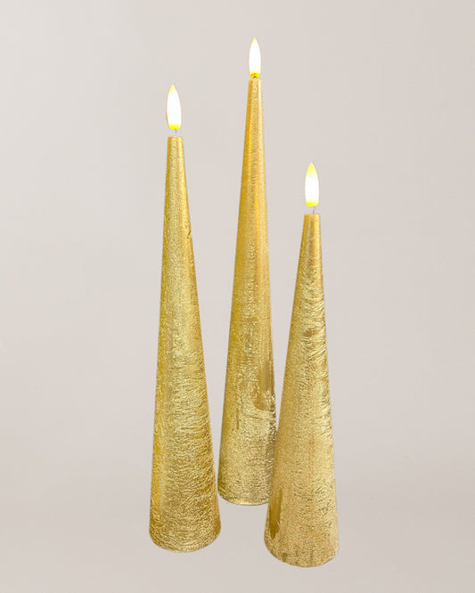 Cone Candle with Timer - 25cm - Gold