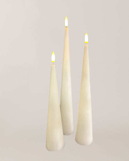 Cone Candle with Timer - 25cm - White