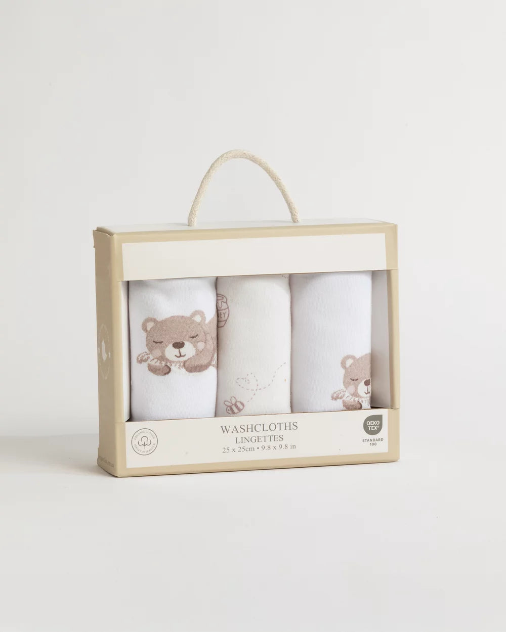 3 Pack Organic Wash Cloths - Cuddly Bear