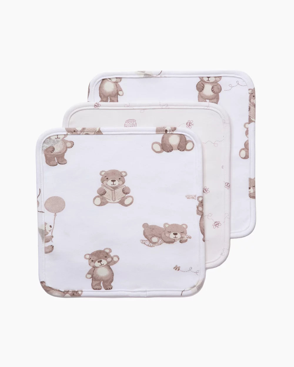 3 Pack Organic Wash Cloths - Cuddly Bear