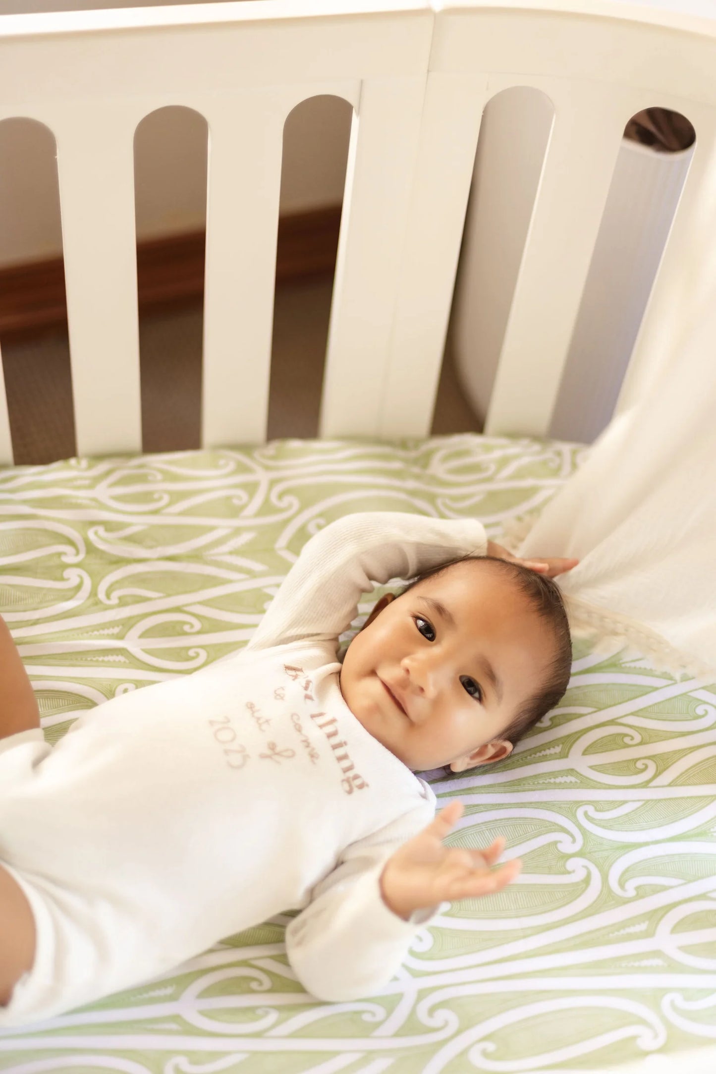 Fitted Cot Sheet - Taurikura Green - Hawaiiki Pēpi