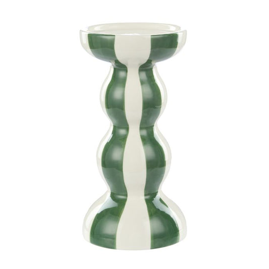 Candle Holder - Stripe - Green and White