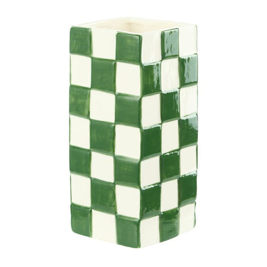 Lulu Vase - Checkered - Green and White