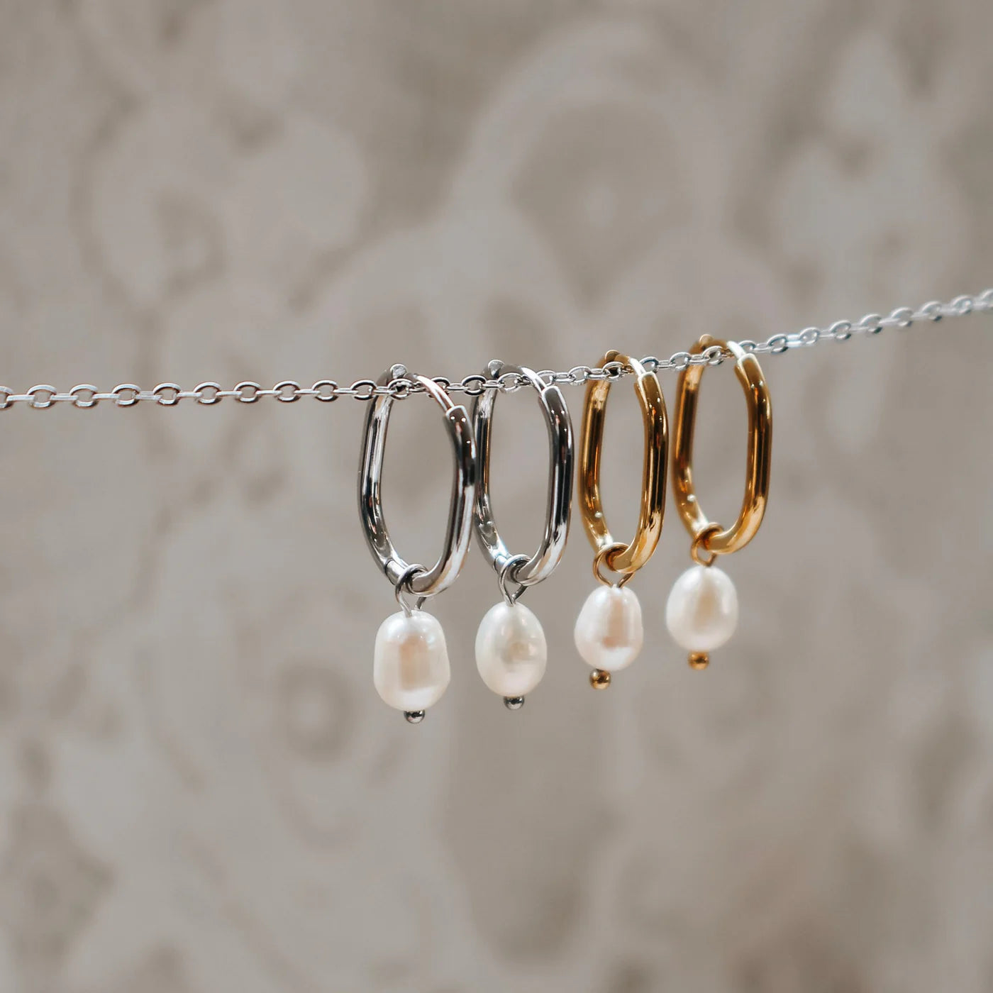 Earrings - Katy B - Rectangle Pearl Hoops