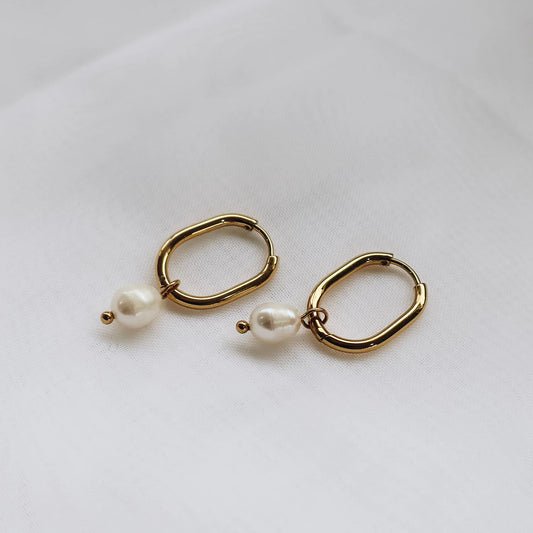 Earrings - Katy B - Rectangle Pearl Hoops