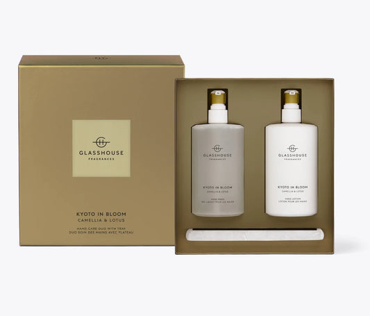 Hand Care Duo - Hand Wash, Hand Lotion & Tray - Glasshouse Fragrances - Kyoto in Bloom (Camellia and Lotus)