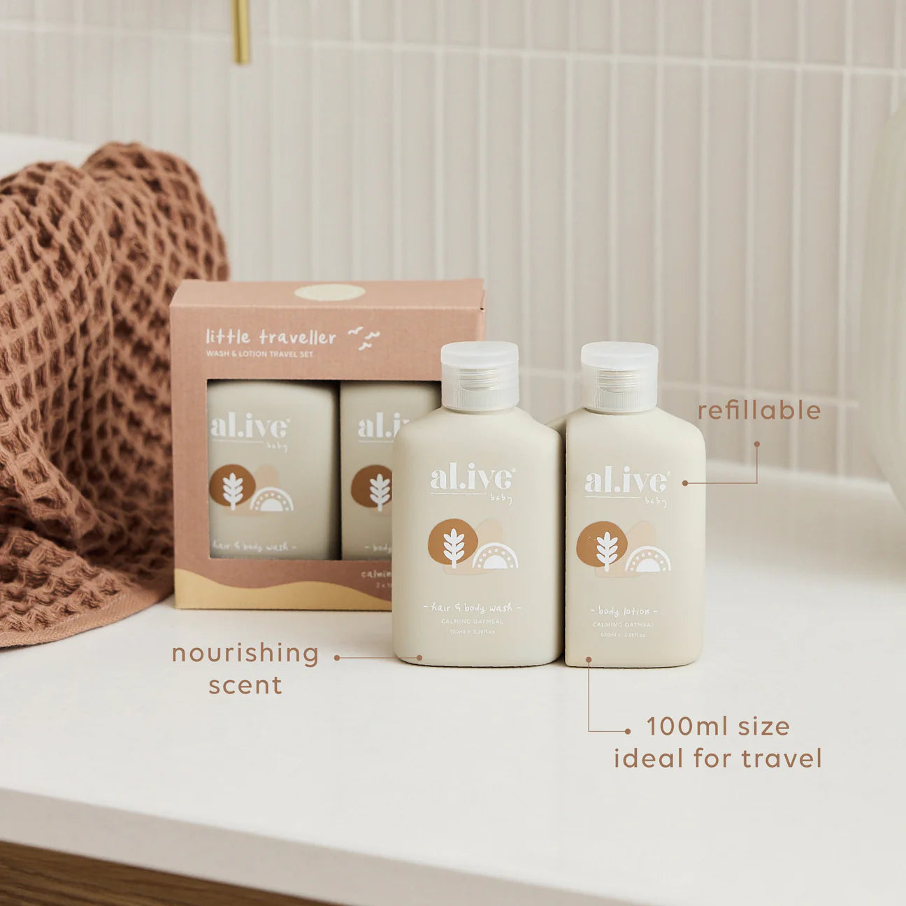 Little Traveller Wash & Lotion Travel Set - Al.ive - Calming Oatmeal