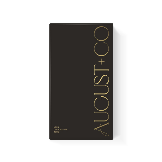 August + Co Milk Chocolate 100g Black Packaging