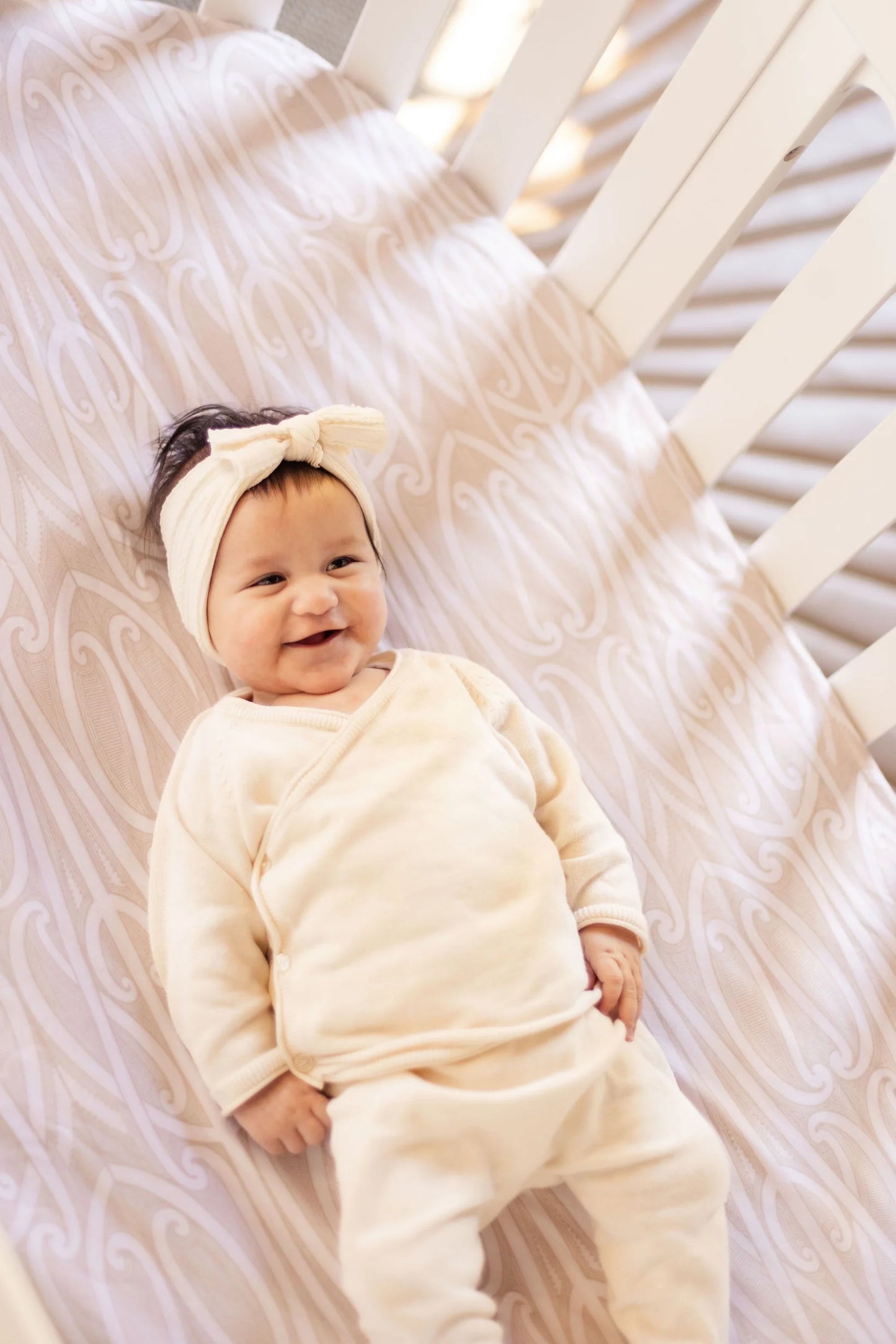 Fitted Cot Sheet - Taurikura Natural - Hawaiiki Pēpi