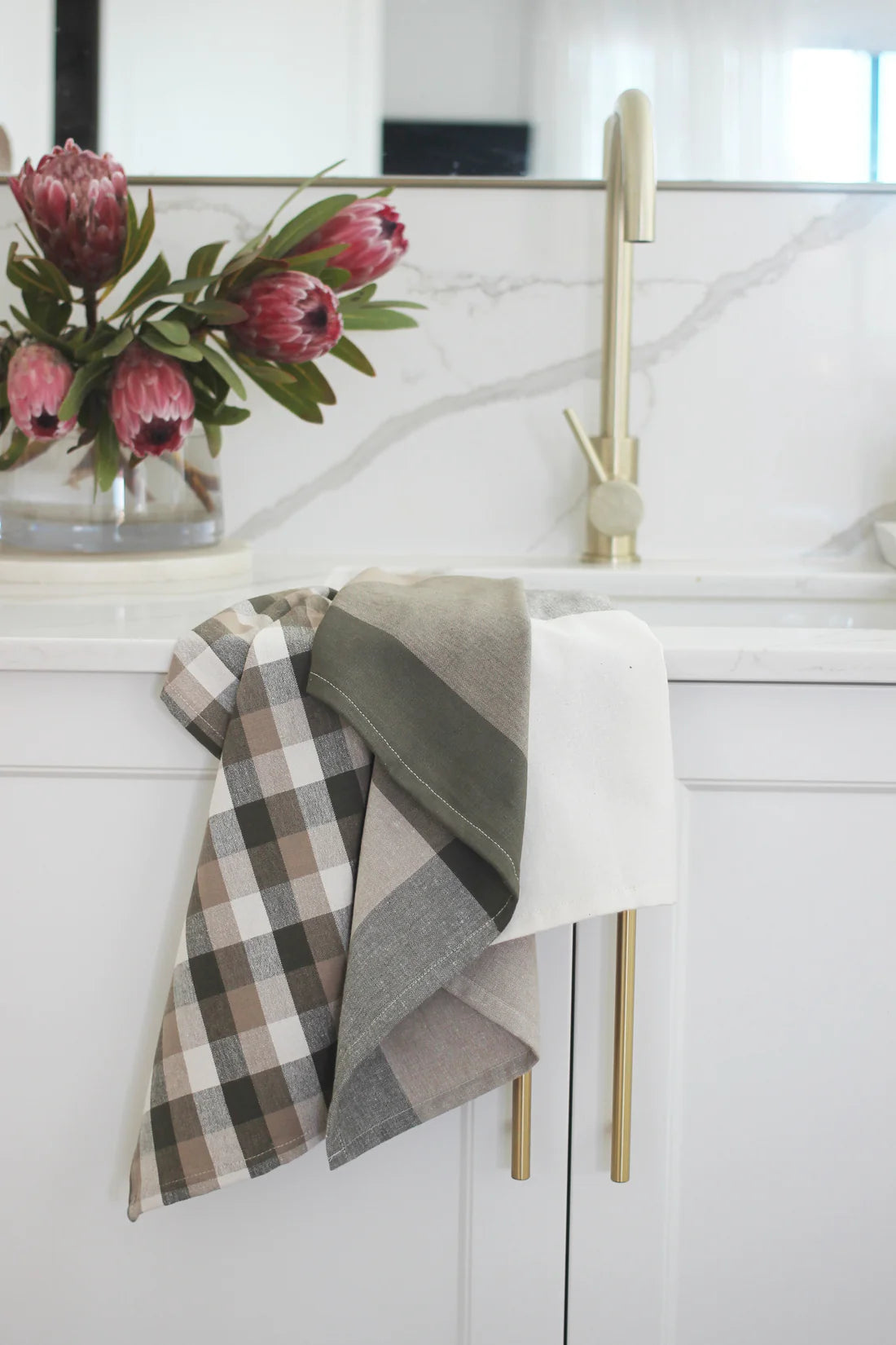 Large Check Tea Towel Olive - Single