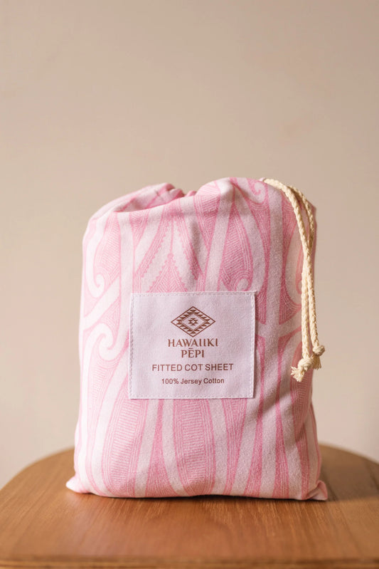 Fitted Cot Sheet - Taurikura Pink - Hawaiiki Pēpi