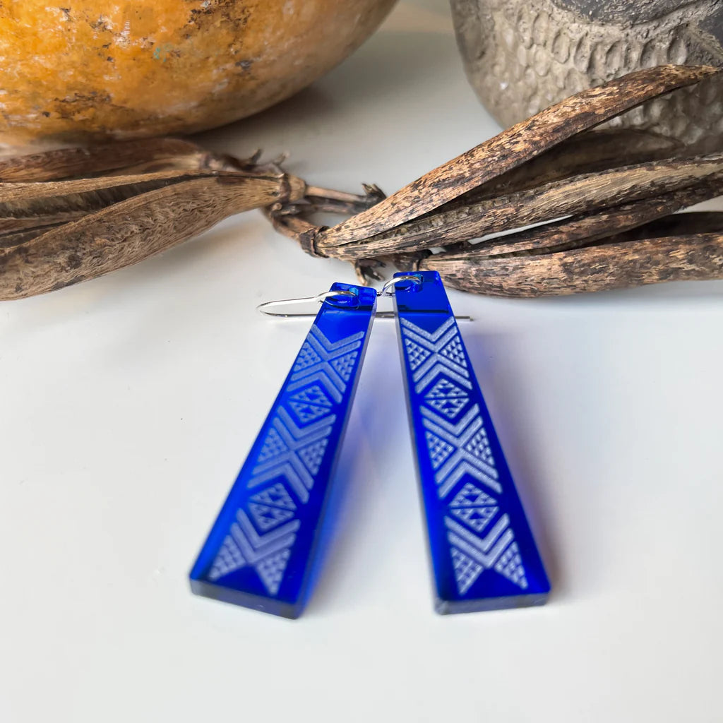 Earrings - Tāniko - Blue - Nichola Te Kiri