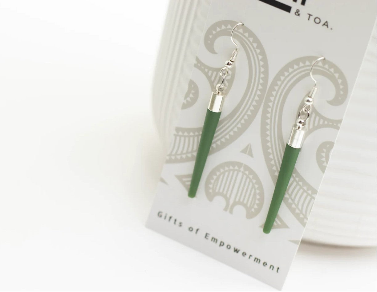 Earrings - Arotahi - Tapered - Pounamu Coloured Resin