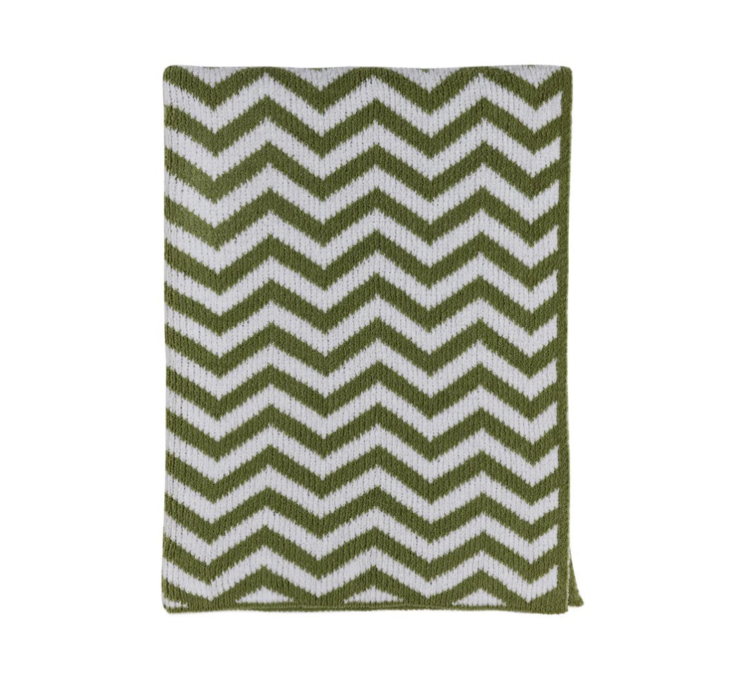Baby Blanket - Knitted Chanille - Sage Chevron