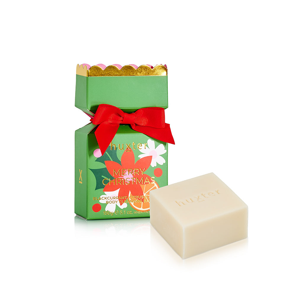 Body Cleansing BarBon Bon -Green - XmasFlowersCollection - 1 x150gm Soap - Blackcurrant,Citrus & Amber - Huxter