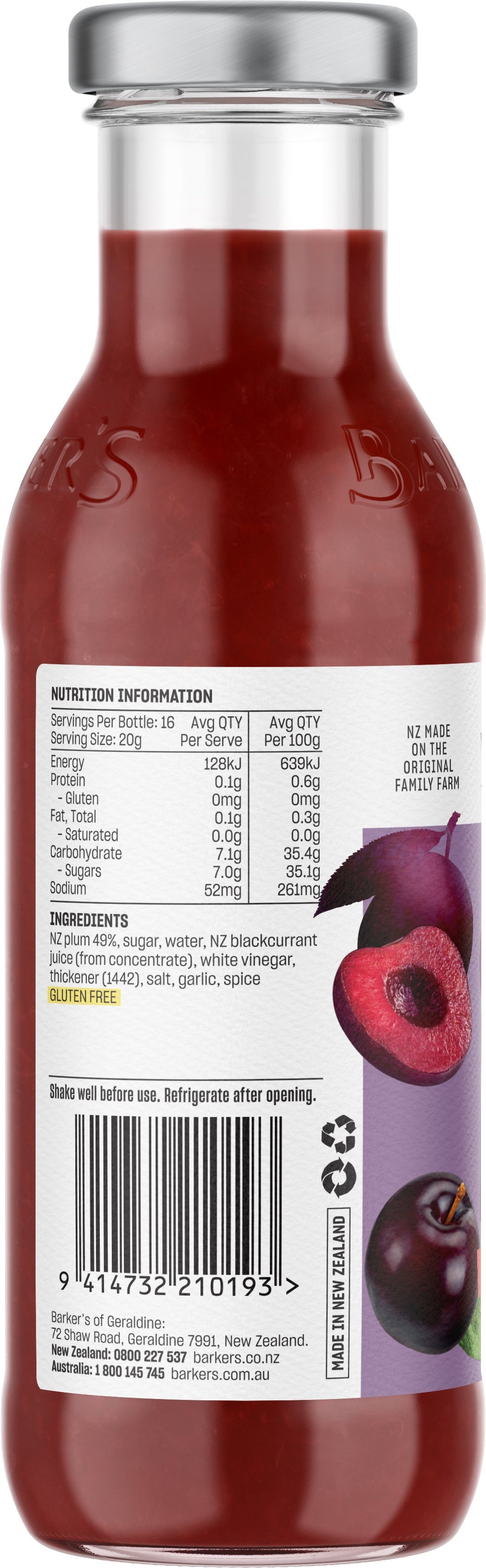 Central Otago Plum Sauce- Barkers - 325g