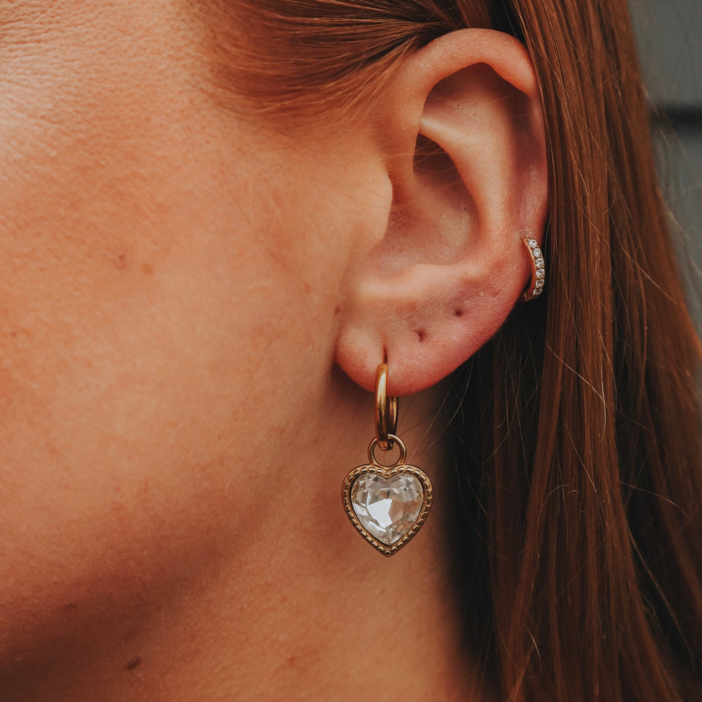 Earrings - CZ Heart Hoops - Katy B