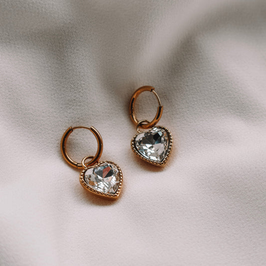 Earrings - CZ Heart Hoops - Katy B