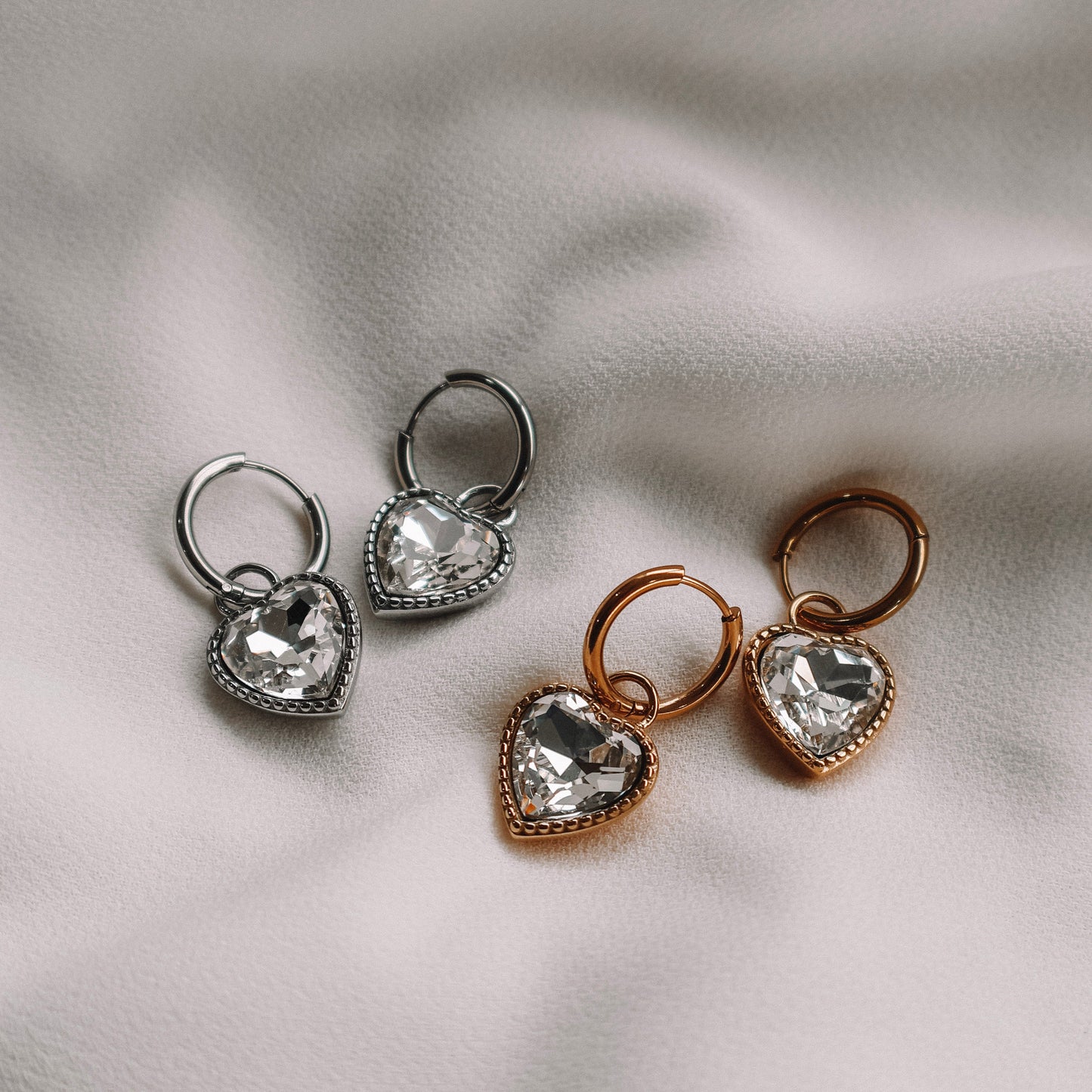 Earrings - CZ Heart Hoops - Katy B
