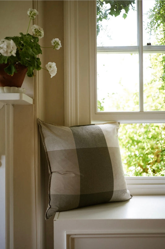 Giant Check Cushion - Olive - 60x60cm