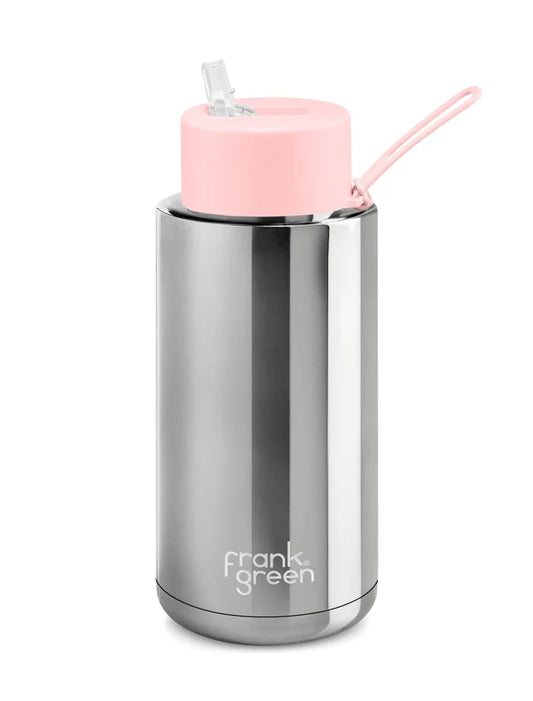 Reusable Bottle - Frank Green - 1L / 34oz - Chrome Silver w Blushed Lid