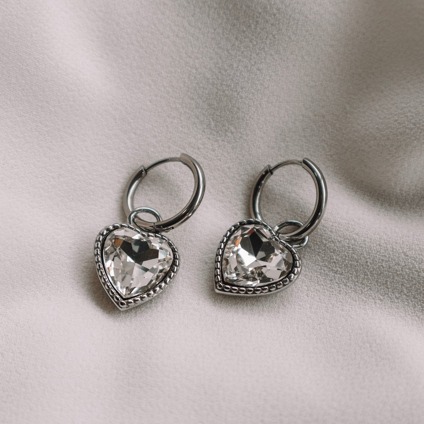 Earrings - CZ Heart Hoops - Katy B